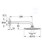 Deszczownica Rainshower Cosmopolitan 210 z ramieniem 286 mm, 1 strumień, chrom, ogranicznik przepływu 9,5 l/min., metalowa