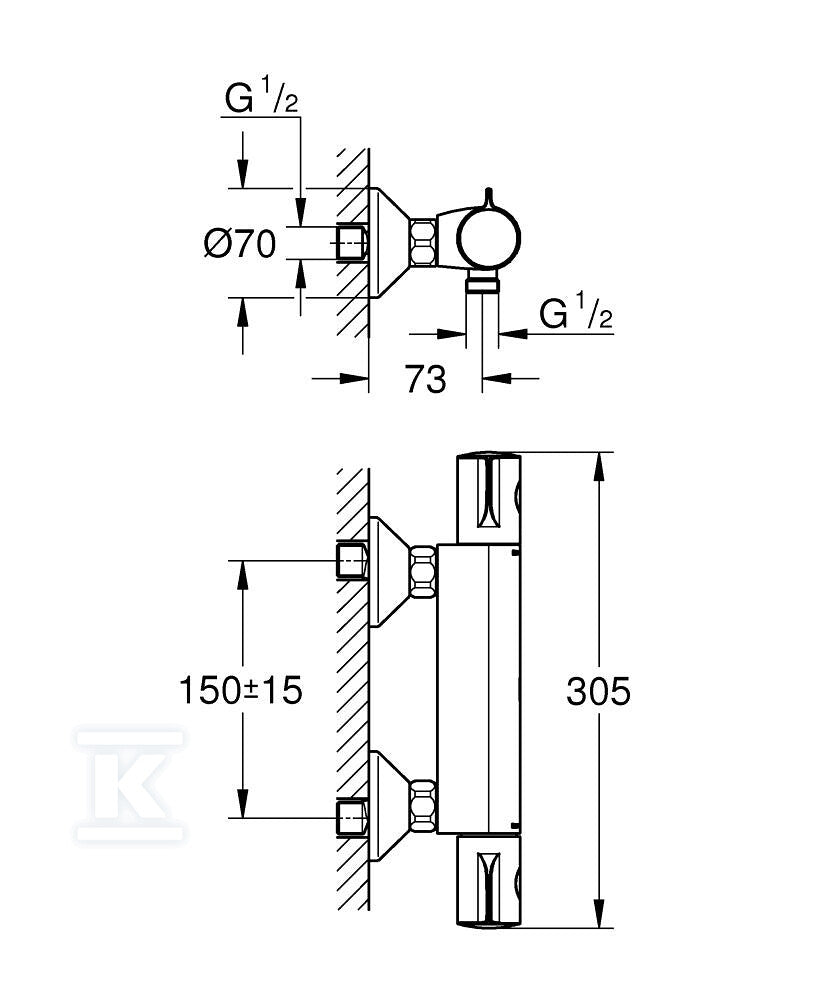 Bateria prysznicowa Grohtherm 800 z termostatem, DN 15, Long-Life trwała powłoka, SafeStop blokada na 38°C, TurboStat głowica termostatyczna, EcoButton