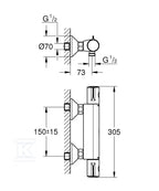 Bateria prysznicowa Grohtherm 800 z termostatem, DN 15, Long-Life trwała powłoka, SafeStop blokada na 38°C, TurboStat głowica termostatyczna, EcoButton