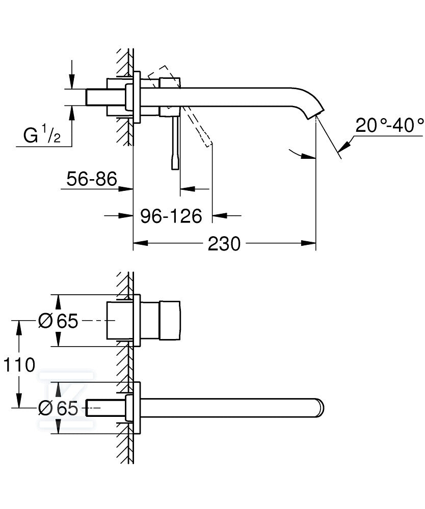 Bateria umywalkowa Grohe Essence 2-otworowa jednouchwytowa rozmiar L, brushed cool sunrise, ogranicznik przepływu 5,7 l/min., regulowany perlator, wylewka 230 mm