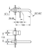Bateria umywalkowa Grohe Essence 2-otworowa jednouchwytowa rozmiar M, brushed hard graphite, ogranicznik przepływu 5,7 l/min., regulowany perlator, wylewka 183 mm
