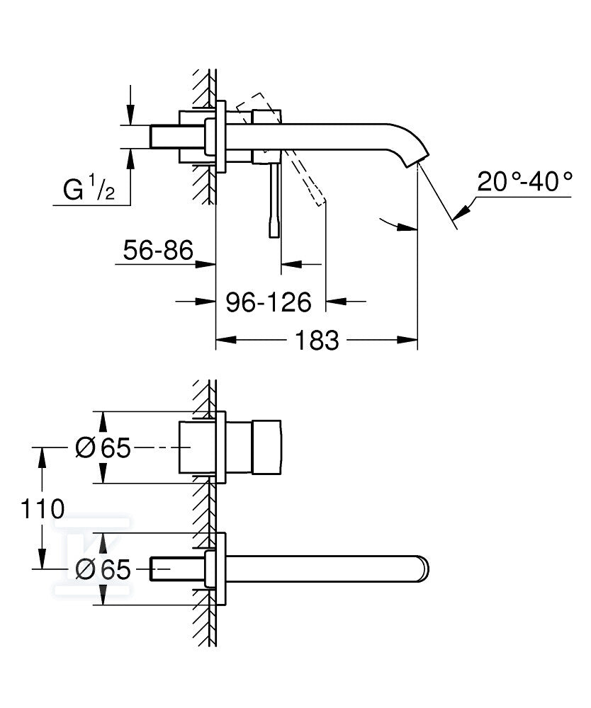 Bateria umywalkowa Grohe Essence 2-otworowa jednouchwytowa rozmiar M, brushed hard graphite, ogranicznik przepływu 5,7 l/min., regulowany perlator, wylewka 183 mm