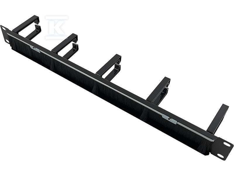 Organizator kabli 1U 19" z przepustem szczotkowym, 5 plastikowych uchwytów, czarny ALANTEC