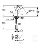 Bateria umywalkowa Grohe Essence M, głowica ceramiczna, zużycie wody 5,7 l/min., obracana wylewka, bez zestawu odpływowego, czarna