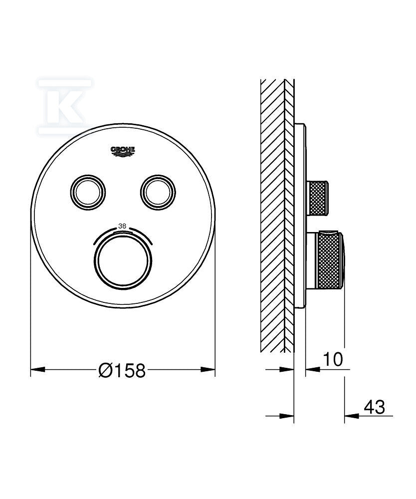Bateria termostatyczna Grohtherm SmartControl do obsługi dwóch wyjść wody, brushed cool sunrise, blokada bezpieczeństwa, metalowa, okrągła rozeta, przełącznik SmartControl, montaż ścienny podtynkowy