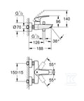 Bateria wannowa Eurosmart Jednouchwytowa do obsługi dwóch wyjść wody, naścienna, metalowa dźwignia, SilkMove głowica ceramiczna 35 mm, regulowany ogranicznik strumienia przepływu, Long-Life trwała powłoka, przełącznik: wanna/prysznic