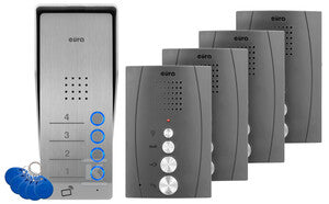 Domofon "EURA" ADP-64A3 - grafitowy, czterorodzinny, głośnomówiący, obsługa 2 wejść, czytnik RFID