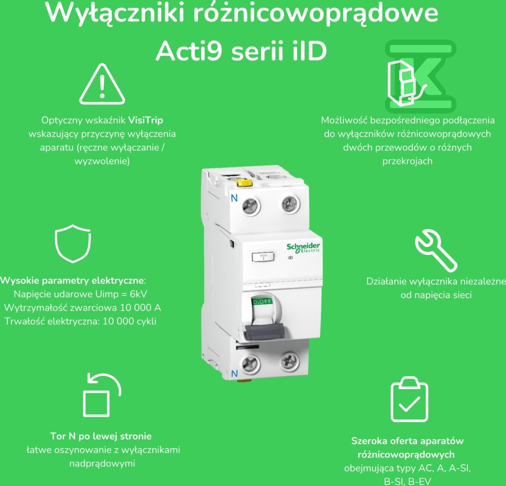 Wyłącznik różnicowoprądowy iID-100-4-30-A 100A 4-biegunowy 30mA typ A