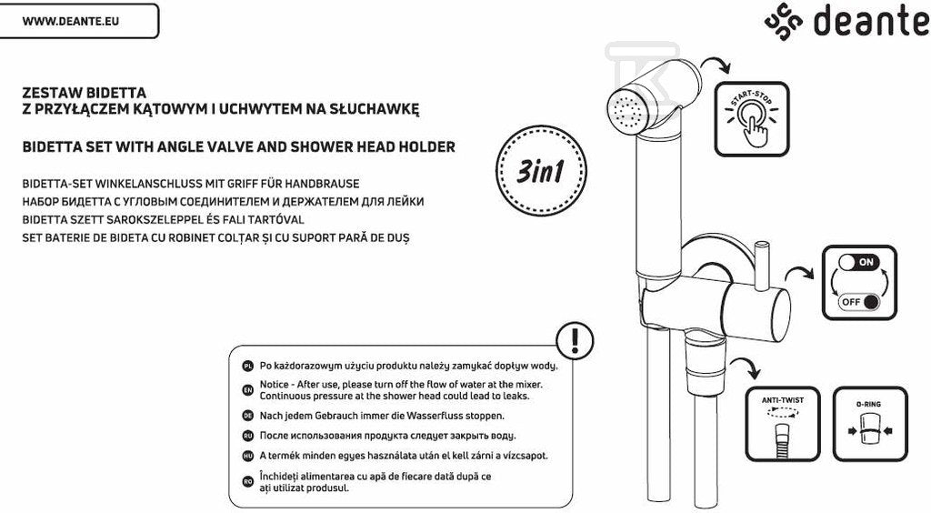 Zestaw bidetta punktowy z przyłączem kątowym - uchwyt na słuchawkę Bidetta, chrom