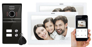 Wideodomofon "EURA" VDP-82C5- dwurodzinny, biały, 2x dotykowy LCD 7", FHD, WiFi, obsługa 2 wejść, kamera 1080p., czytnik RFiD, natynk