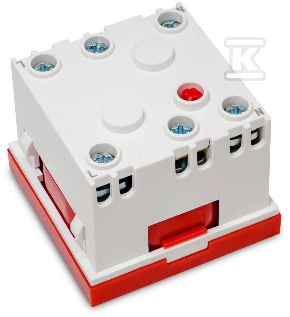 Gniazdo modułowe 230V z uziemieniem 1-krotne std 45x45, z blokadą i zwalniaczem, czerwone