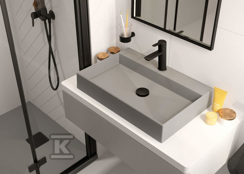 Umywalka granitowa nablatowa Correo - 60x40 cm, szary metalik