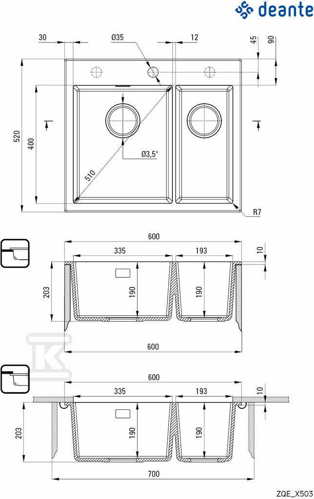 Zlewozmywak granitowy 1.5-komorowy Eridan, nero