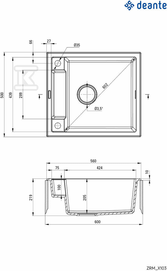 Zlewozmywak granitowy magnetyczny 1-komorowy Magnetic, nero