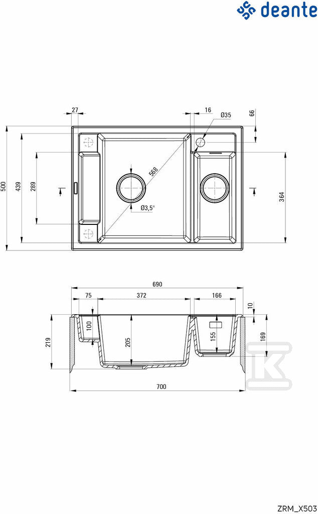 Zlewozmywak granitowy magnetyczny 1.5-komorowy Magnetic, antracyt metalik