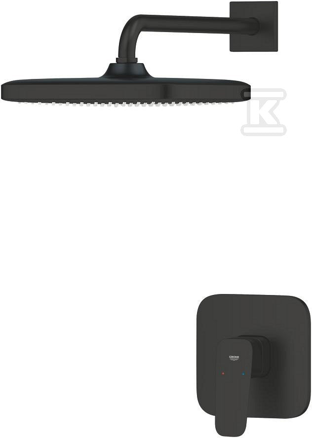 Zestaw prysznicowy CUBEO podtynkowy z deszczownicą Tempesta 250 matte black ogranicznik przepływu 9 5 l/min.ramie prysznica 380 mm