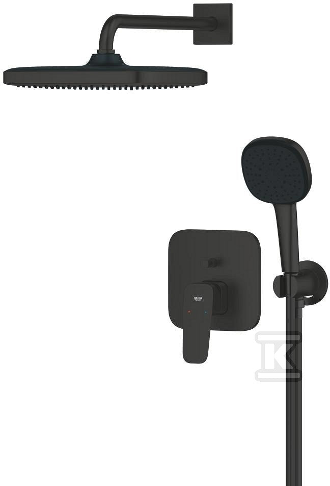 Zestaw prysznicowy CUBEO podtynkowy z deszczownicą Tempesta 250 matte black ogranicznik przepływu 9 5 l/min.ramie prysznica 380 mm słuchawka 3 strumienie