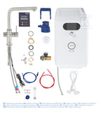 Zestaw Grohe Blue Professional z wylewką w kształcie L, stal nierdzewna, bateria i chłodziarka, dostęp do wody zwykłej i filtrowanej / gazowanej, kąt obrotu wylewki 150° moduł Buetooth, głowica Ceramiczna 28 mm, większa wydajność - do 12 l schłodzonej