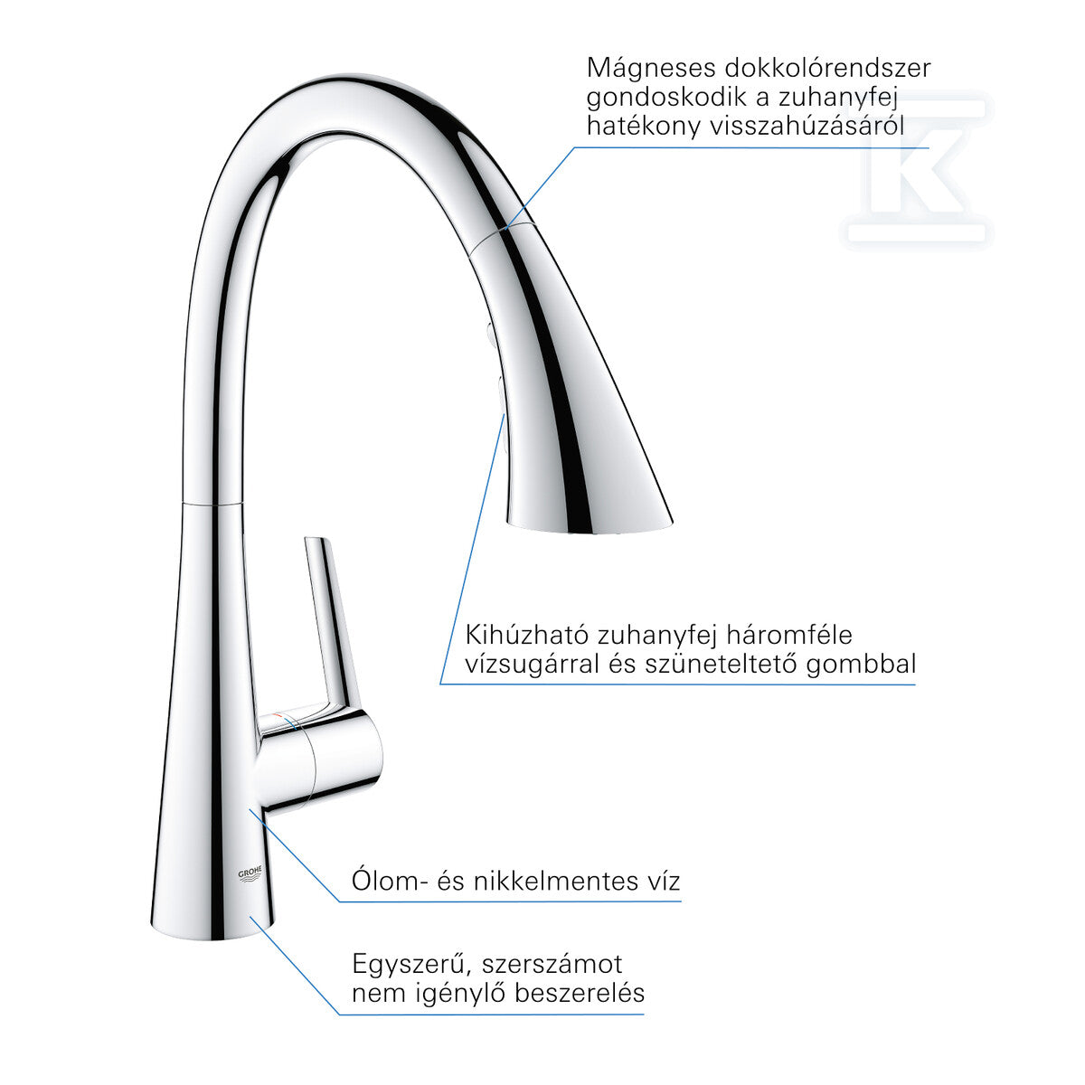 Bateria zlewozmywakowa Zedra jednouchwytowa, chrom, kąt obrotu wylewki 360° głowica Ceramiczna 35 mm, osobne kanały wodne, wyciągana wylewka z 3 rodzajami strumienia