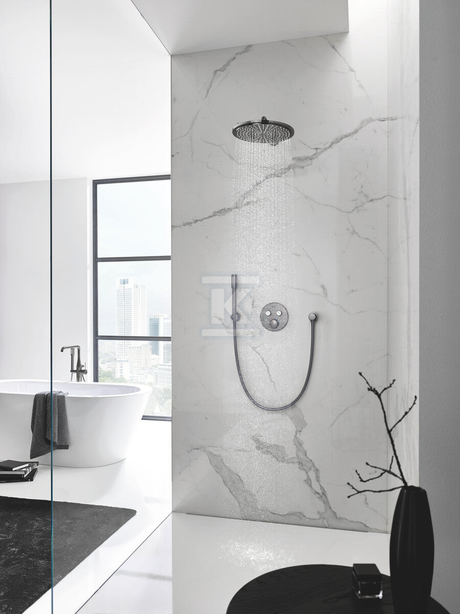 Bateria termostatyczna Grohtherm SmartControl do obsługi dwóch wyjść wody, brushed hard graphite, blokada bezpieczeństwa, metalowa, okrągła rozeta, przełącznik SmartControl, montaż ścienny podtynkowy