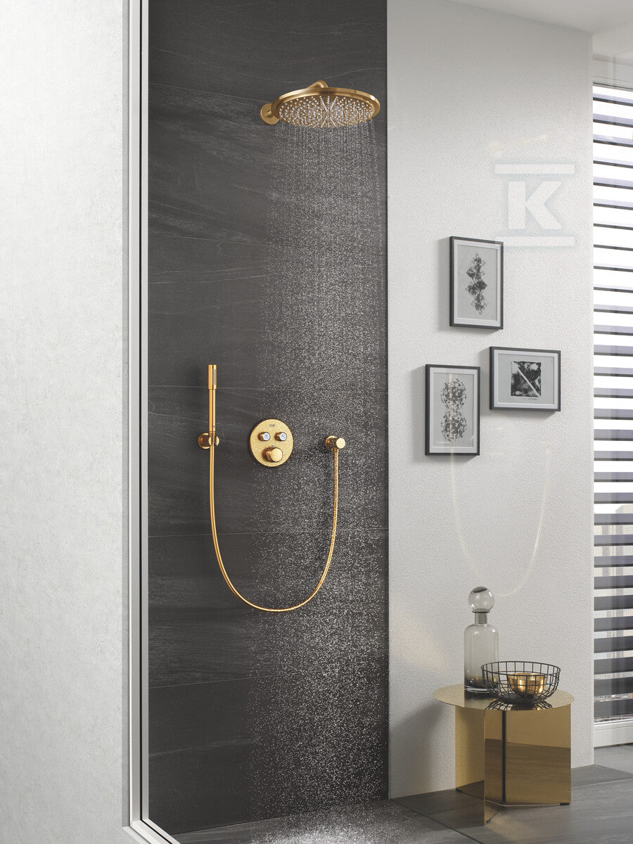 Bateria termostatyczna Grohtherm SmartControl do obsługi dwóch wyjść wody, brushed cool sunrise, blokada bezpieczeństwa, metalowa, okrągła rozeta, przełącznik SmartControl, montaż ścienny podtynkowy