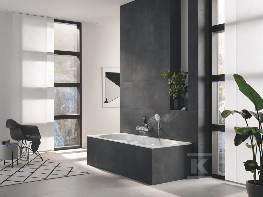 Bateria wannowa Grohe Grohtherm SmartControl z termostatem, chrom, montaż ścienny natynkowy, blokada bezpieczeństwa, przełącznik SmartControl, nienagrzewający się korpus, radełkowane uchwyty, półka EasyReach