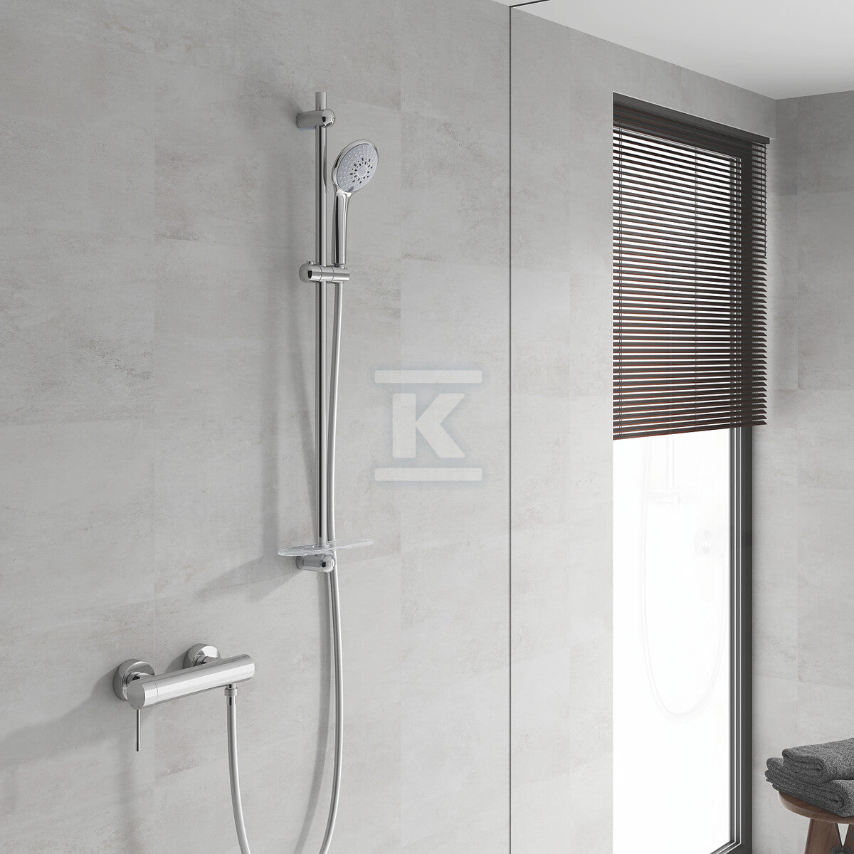 Euphoria 110 Champagne Zestaw z drążkiem prysznicowym, 3 strumienie, chrom, drążek prysznicowy 900 mm, Silverflex wąż prysznicowy 1750 mm, półka EasyReach