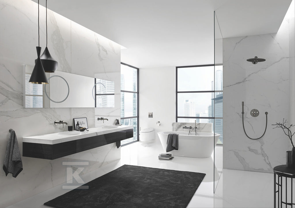Bateria umywalkowa Grohe Essence 2-otworowa jednouchwytowa rozmiar M, brushed hard graphite, ogranicznik przepływu 5,7 l/min., regulowany perlator, wylewka 183 mm