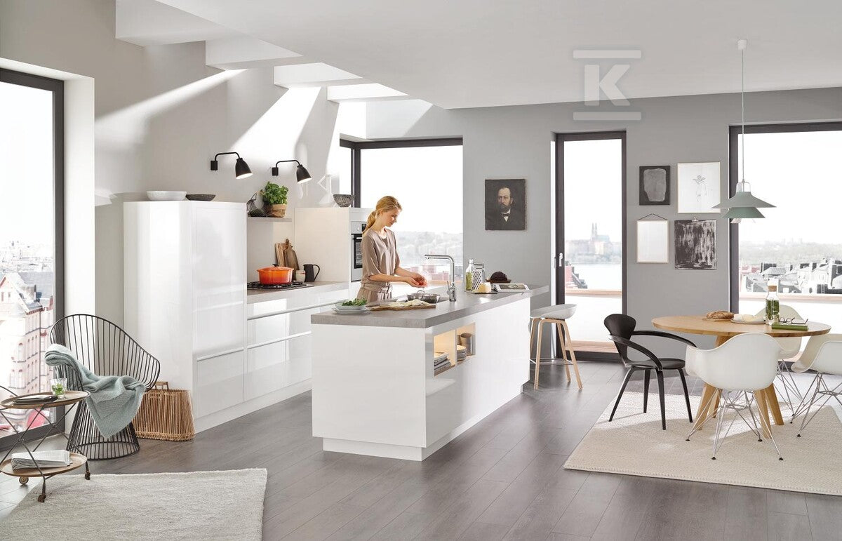Bateria zlewozmywakowa Essence jednouchwytowa, chrom, kąt obrotu wylewki 360° głowica Ceramiczna 28 mm, wyciągana wylewka z przełącznikiem strumienia