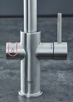 System gotujący wodę Grohe Red Duo kuchenny, stal nierdzewna, bateria i bojler 4 l, dostęp do wody zwykłej i wrzątku, głowica Ceramiczna 28 mm, blokada bezpieczeństwa, kąt obrotu wylewki typu L 150° filtr w zestawie