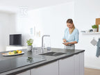 Zestaw startowy Grohe Blue Home z wylewką w kształcie L, chrom, bateria, filtr 600 l, chłodziarka i butla CO2, dostęp do wody zwykłej i filtrowanej / gazowanej, kąt obrotu wylewki 360° moduł Buetooth, głowica Ceramiczna 28 mm, wyciągana wylewka