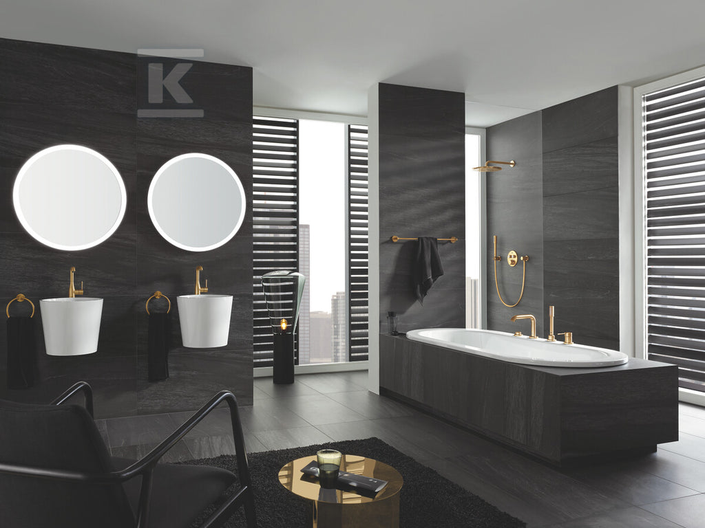Bateria termostatyczna Grohtherm SmartControl do obsługi dwóch wyjść wody, brushed cool sunrise, blokada bezpieczeństwa, metalowa, okrągła rozeta, przełącznik SmartControl, montaż ścienny podtynkowy