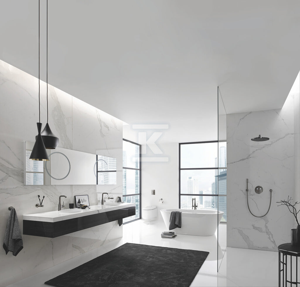 Bateria termostatyczna Grohtherm SmartControl do obsługi dwóch wyjść wody, brushed hard graphite, blokada bezpieczeństwa, metalowa, okrągła rozeta, przełącznik SmartControl, montaż ścienny podtynkowy