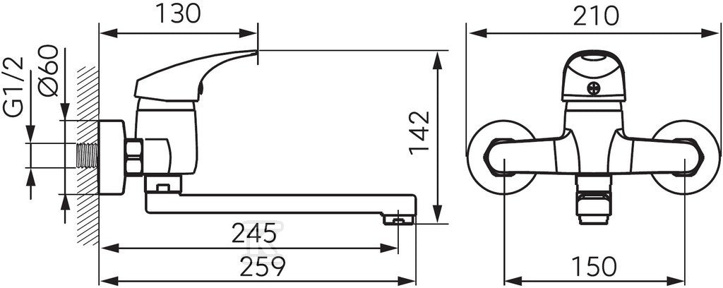Bateria zlewozmywakowa FERRO ONE ścienna, chrom