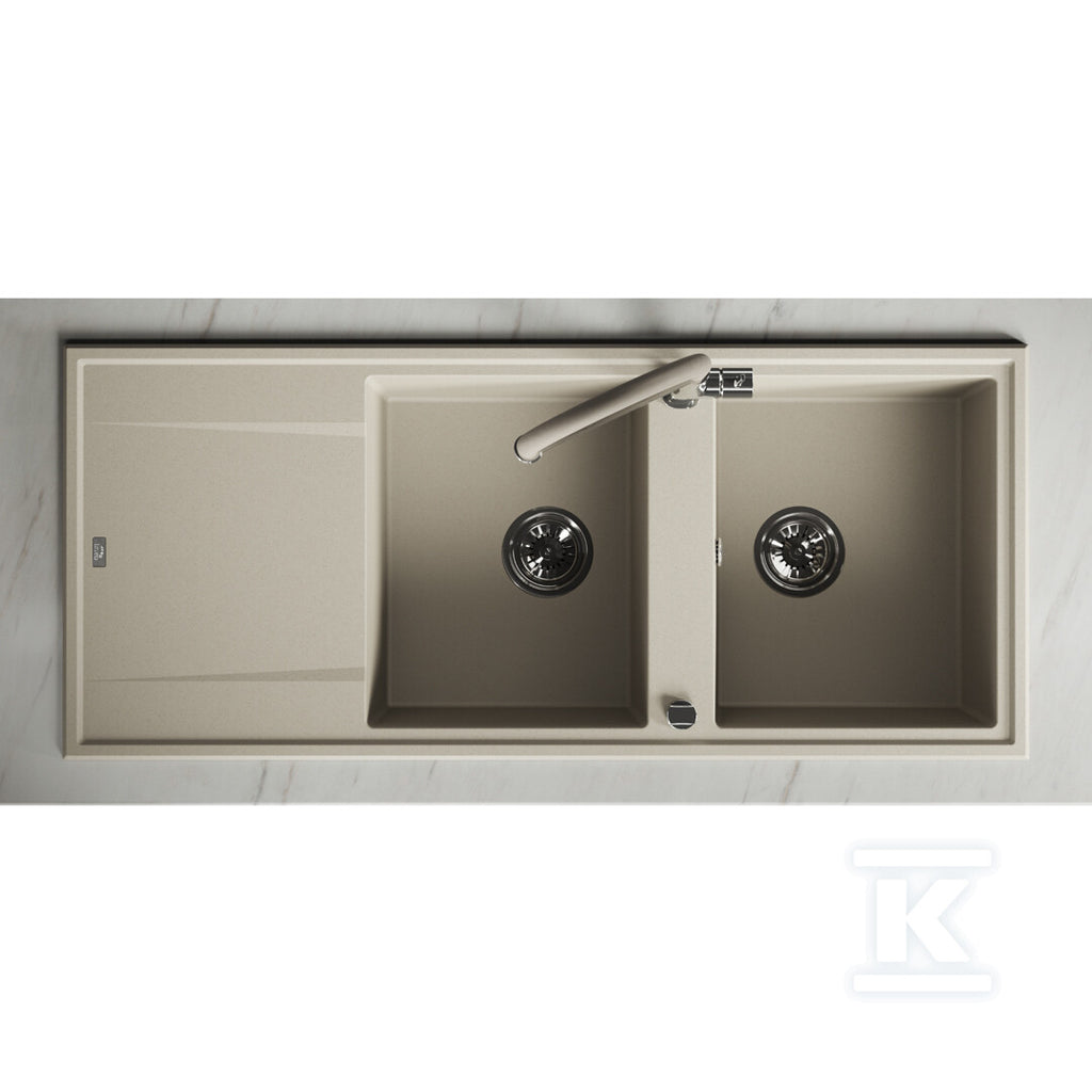 Zlew granitowy MEGALO 2 komorowy z ociekaczem 50x116cm z syfonem