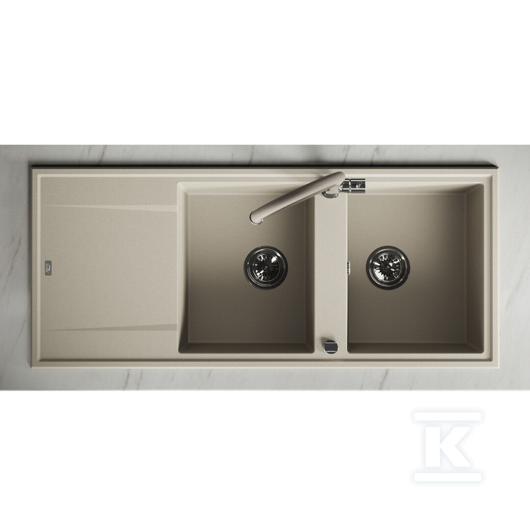 Zlew granitowy MEGALO 2 komorowy z ociekaczem 50x116cm z syfonem