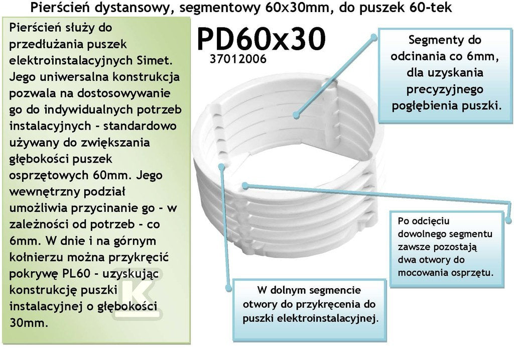 Pierścień dystansowy PD 60x30 do puszki Fi60