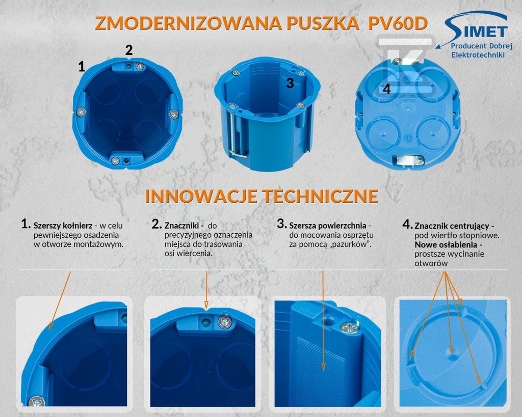Puszka podtynkowa gips, głęboka, niebieska PV60D
