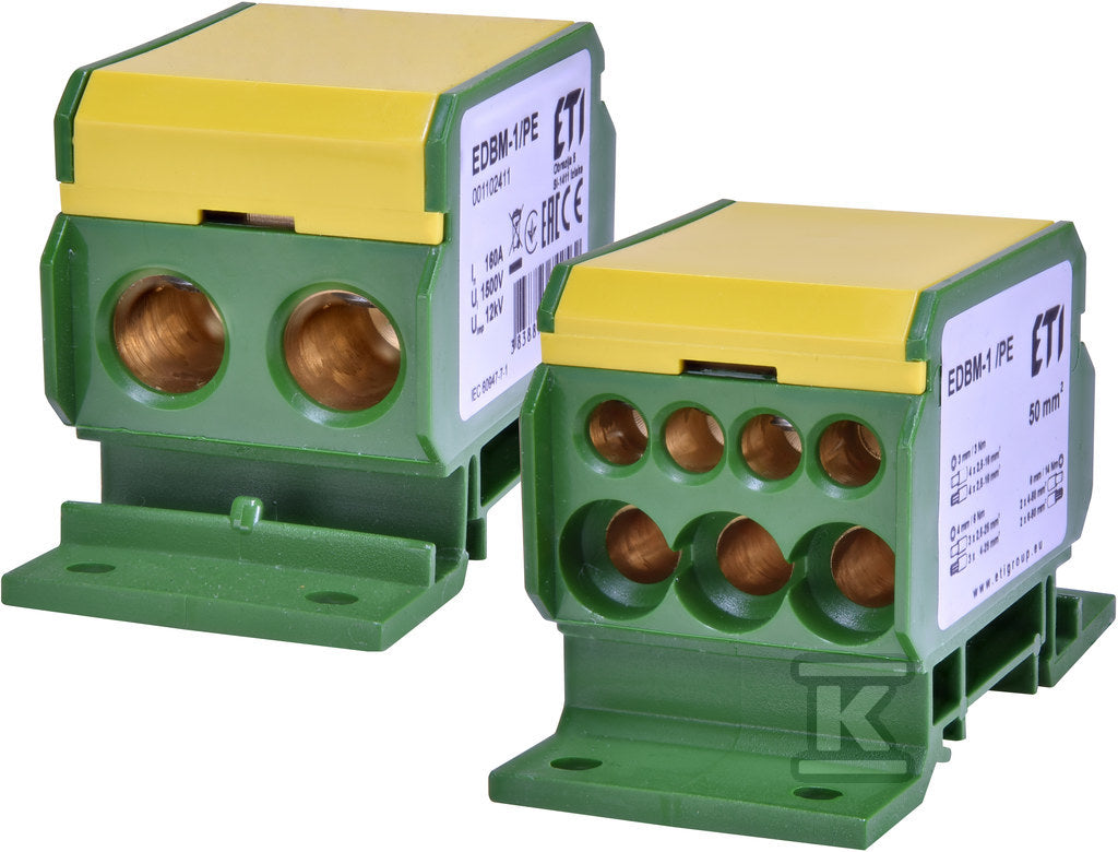 Blok rozdzielczy 160A (2x4-50mm2/3x2,5-25mm2+4x2,5-16mm2) żółto-zielony EDBM-1/PE