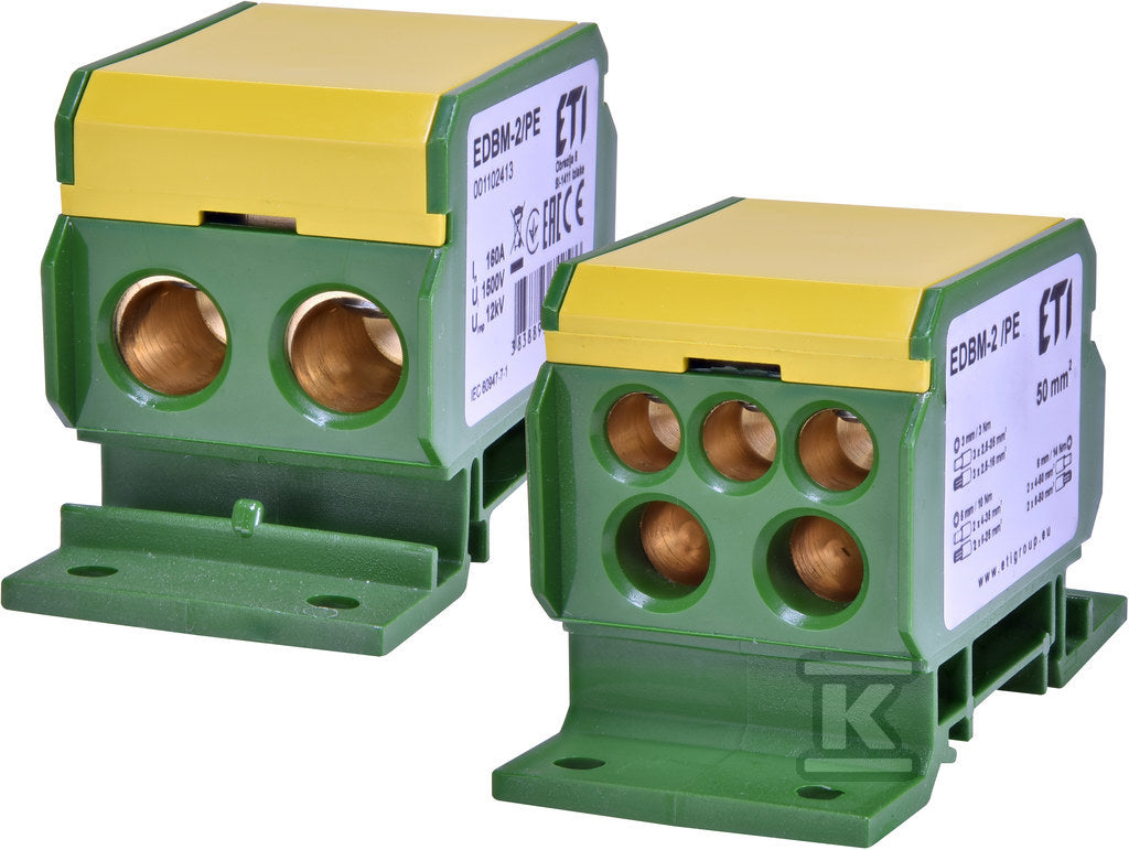 Blok rozdzielczy 160A (2x4-50mm2/2x4-35mm2+3x2,5-25mm2) żółto-zielony EDBM-2/PE