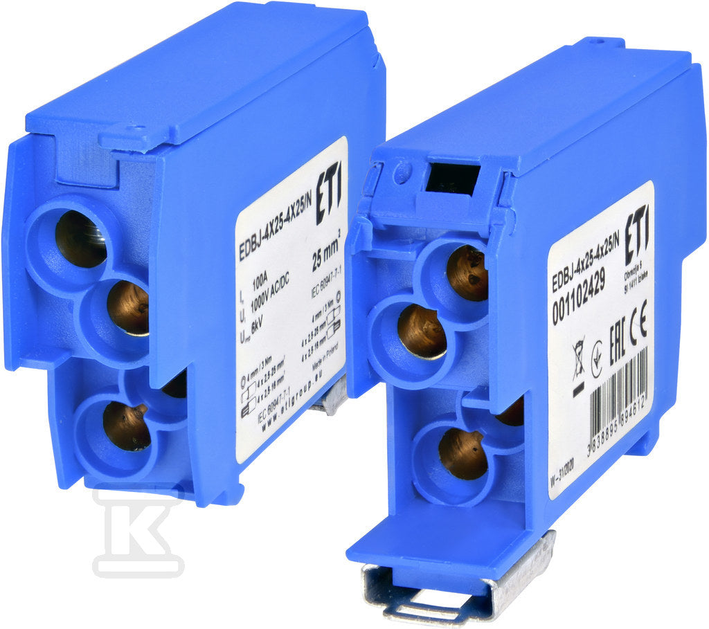 Blok rozdzielczy 100A (4x1,5-25mm2-4x1,5-25mm2) niebieski EDBJ-4X25-4X25/N