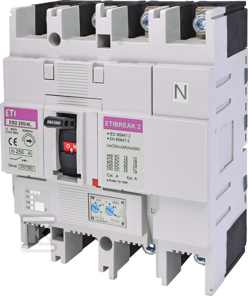 Wyłącznik mocy 4P, 25kA, wyzw. TM EB2 250/4L 250A 4P