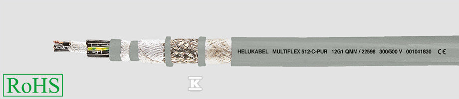 Kabel elastyczny MULTIFLEX 512-C-PUR 2x0,75 500V B.giętki szary, izolowany, PUR, ekranowany, bezhalogenowy