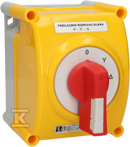 Łącznik Krzywkowy 40A, -4.8240 w obudowie OB3 z czołem zamykanym żółto/czerwonym