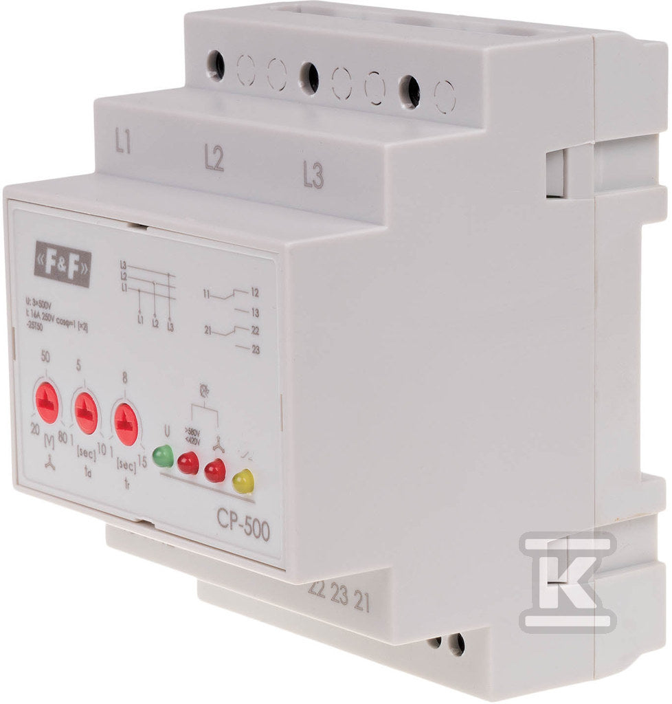 Przewkaźnik napięciowy trójfazowy CP-500, Un=3x500V bez N Un=3x500V bez N montaż na szynie TH-35