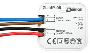 Zasilacz LED dopuszkowy 14V, DC, 8W, SIMON54