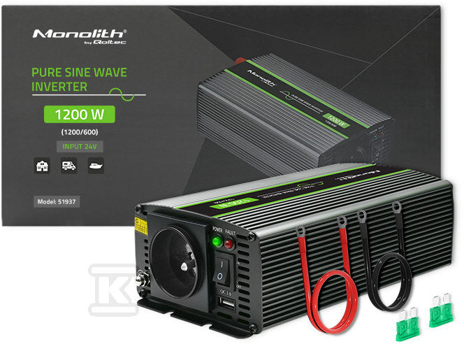 Przetwornica napięcia Monolith | 600W | 1200W | 24V na 230V | Czysty Sinus
