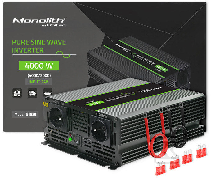 Przetwornica napięcia Monolith | 2000W | 4000W | 24V na 230V | Czysty Sinus