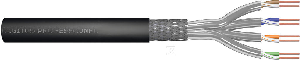 Kabel instalacyjny zewnętrzny suchy DIGITUS kat.7, S/FTP, Fca, AWG 23/1, PE, 100m, czarny