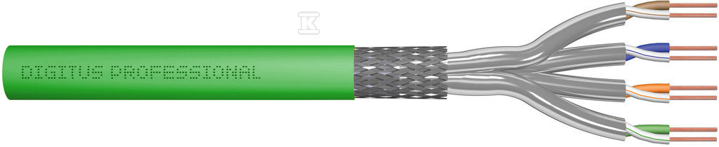 Kabel instalacyjny DIGITUS kat.8.2, S/FTP, Dca, AW G 22/1, LSOH, 500m, zielony, szpula